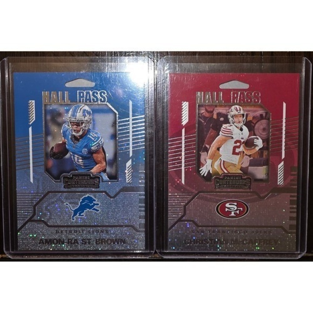 Amon-Ra St. Brown & Christian McCaffrey 2024 Panini Contenders‎ Hall Pass